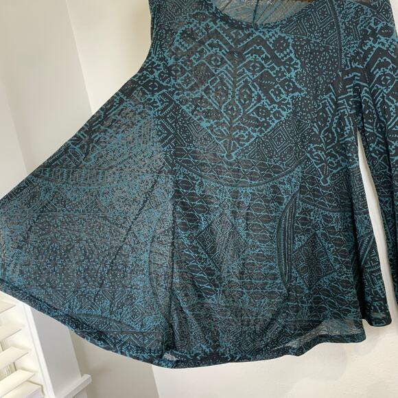 Peruvian Connection Tunic Swing Tee XS Small Burnout Sheer Long Sleeve Oversized - Picture 3 of 10